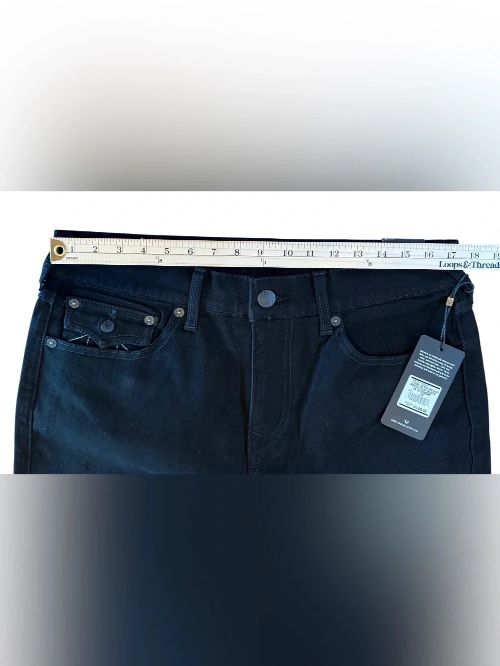NWT True Religion Rocco Relaxed Skinny Jeans 34x32 Black Flap Pocket